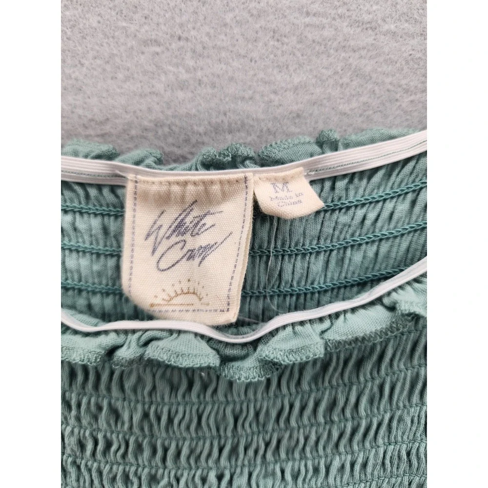 White Crow Sage Green Smocked Tie Strap Midi Dress Women Size Medium Boho Beachy - Picture 2 of 13